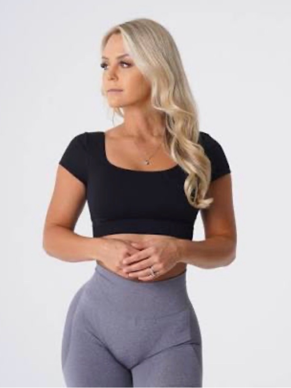 NVGTN Black Scoop Neck Crop Tee Sz S nwt